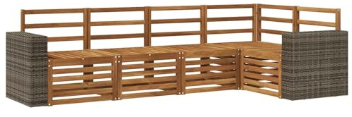 vidaXL Ecksofa Set 5 pcs Natur Massivholz Akazie, Garten, modernes Ecksofa, Möbel für draußen, Loungesessel, Bequeme Terrassensitzgruppe