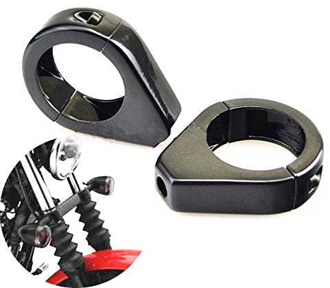 LEAGUE&CO 2X 39MM 41MM 49MM CNC Blinkerhalter Befestigung Klemmen Schwarz Chrome Gabel für Harley Dyna Softail Road Star (Schwarz, 39MM)