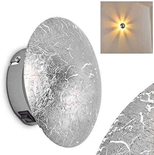 Wandlampe Mezia, runde Wandleuchte aus Metall in Silber mit Lichtspiel an der Wand, 1 x G9, Innenwandleuchte mit Strahlen-Effekt in Struktur-Silber-Optik, ohne Leuchtmittel