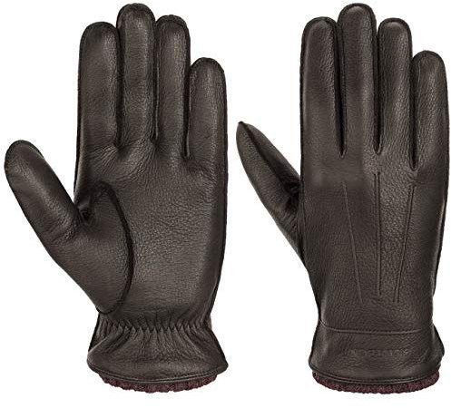 Stetson Deer Cashmere Lederhandschuhe Herren - Aus 100% Hirschleder - Gefüttert aus 100% Kaschmir - Fingerhandschuhe mit Raffung & dezenten Ziernähten - Handschuh Herbst/Winter dunkelbraun 9 HS