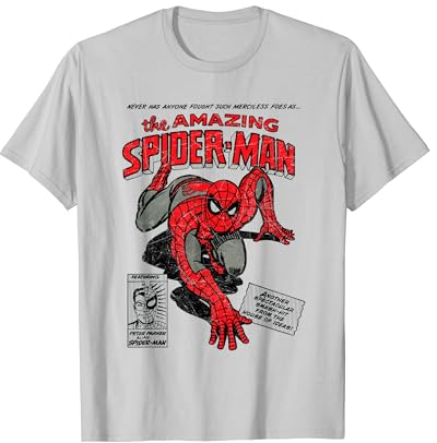 Marvel Spider-Man Retro Comic T-Shirt, Unisex, Kurzarm, Klassische Passform, Multicolored, S