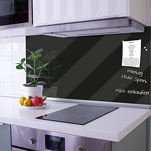 banjado Küchenrückwand Glas ohne Bohren 120x60cm – Glasrückwand Küche mit Motiv Tiefschwarz/Spritzschutz Küchenrückwand Glas/selbstklebende Küchenrückwand Platte - magnetisch & beschreibbar