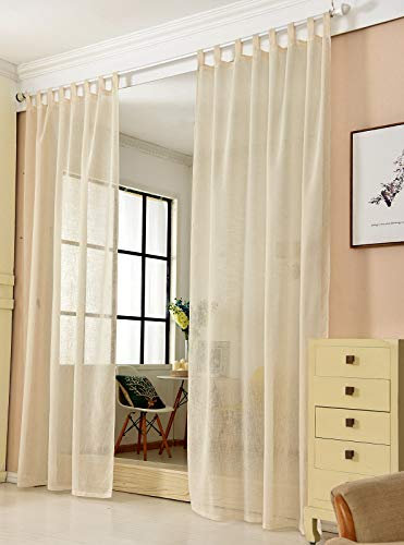 Laneetal 1 Stück Gardine, Vorhang transparent mit Ösen, Fensterschal Leinen Optik, Schlaufenschal Leinenvorhang im Landhausstil, für Wohnzimmer Kinderzimmer Schlafzimmer, 140 x 225 cm, Sand