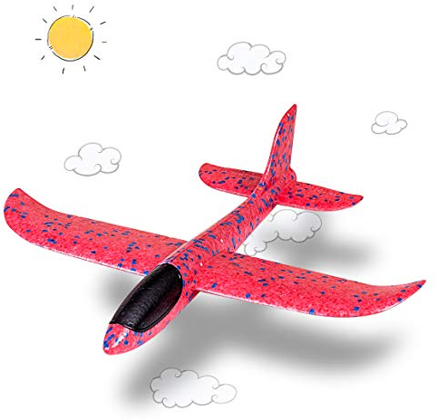 Highttoy Foam Airplane for Kids, Hand Launched Glider Plane Toys for 3-12 Year Old Boys Girls, Outdoor Flying Aeroplane Toys for Kids, Red