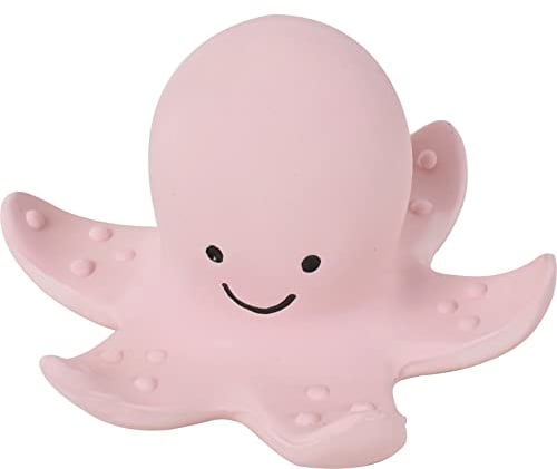 Tikiri 8597511 Naturkautschuk Rassel in Geschenkbox, Oktopus, Badespielzeug, für Babys und Kinder ab 0+ Monaten