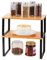 HAITRAL 2-Tier Stackable Shelf Organizer Set of 2 - Bamboo & Metal Kitchen Storage Shelves for Cabinet, Pantry, Bathroom - Space Saving Cupboard & Countertop Organizer - Natural/Black