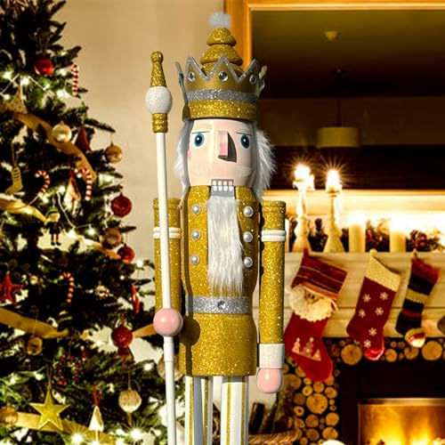 CDL 6 pies/180 cm/6 pies/6 pies tamaño Natural Grande/Gigante Dorado Brillo Navidad Madera Cascanueces Rey y Ornamento de Soldado muñeca Regalo K29