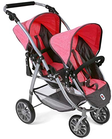 Bayer Chic 2000 689 41 Poussette Tandem Vario pour poupée jumelle, mélange Anthracite/Rose, 714779 cm
