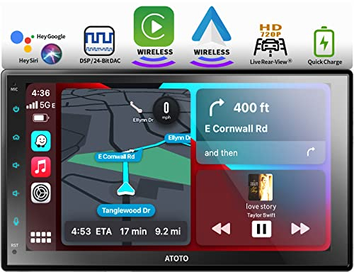 ATOTO F7WE Autoradio 2 Din con 7 Schermo Touchscreen, CarPlay senza fili e Android Auto senza fili, MirrorLink, Stereo auto Bluetooth, Retrovisore HD Live, RDS/FM/AM, Controllo Vocale, F7G2B7WE