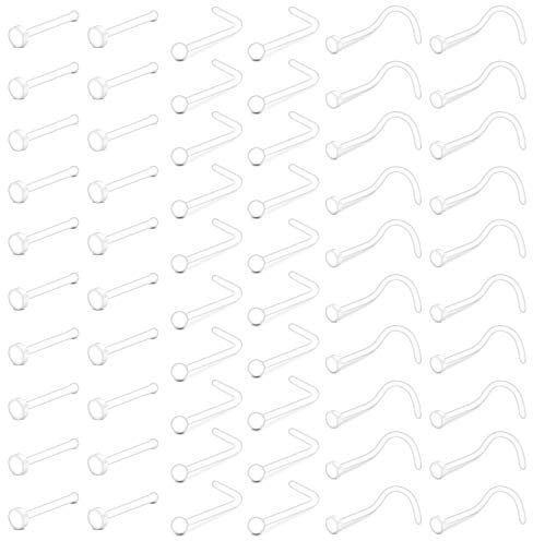 AceFun 22G 60 Stück Klarer nasenpiercing stecker L-förmiger nasenSchrauben Flexibler Acryl Nasenstecker nasen Retainers Piercing für Frauen Männer