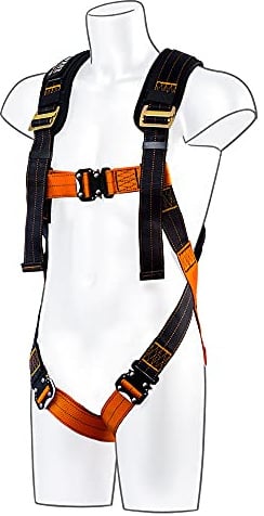 Portwest FP71 Ultra 1 Point Harness Alloy Steel and Heat Treated Polyester | Black/Orange, Small/Medium/Large, CE Certified, EN 361, Adjustable Fit, Ergonomic Quick Release Buckle