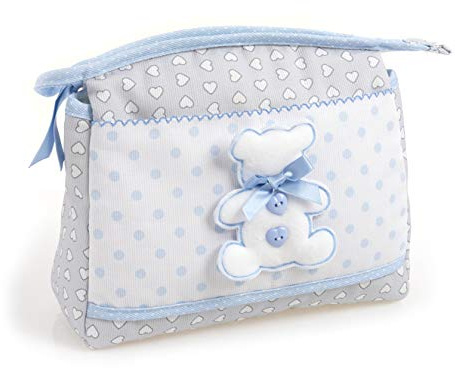 Filet - Trousse con Cerniera per Prodotti di Igiene del Neonato, Misura 23x19x10 cm, Made in Italy, Colore Grigio e Azzurro