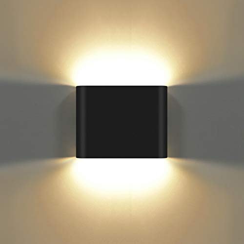 KAWELL 6W Modern Wandlampe LED Wandleuchte Up Down Aluminium Wandbeleuchtung Wasserdicht IP65 Innen Außen für Schlafzimmer Badezimmer Wohnzimmer Flur Treppen Korridor, Schwarz 3000K