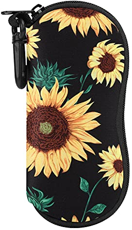 MoKo Astuccio per Occhiali da Sole, Custodia per Occhiali, Custodia Portatile a Cerniera di Neoprene Morbido con Clip da Cintura, per Occhiali, Montature, Cosmetici, Chiavi, Penne, Schede, Girasole
