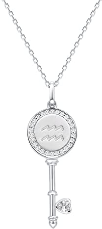 Presentski Collier Clé Collier Signe Astrologique Femme Argent 925, Collier Pendentif Zodiaque Verseau Bijoux Constellations Cadeau pour Femmes Filles