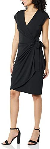 Amazon Essentials Women's Classic Cap Sleeve Wrap Dress (Available in Plus Sizes), Black, M