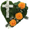 Grabgesteck Grabschmuck Grabaufleger Moosherz Grabherz Trauerherz Grab Herz Gesteck Rosen mit Kreuz (Rosen Orange)