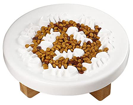 Koomuao Gamelle Anti Glouton Chat avec Support Surélevé Céramique Gamelle d'alimentation Lente pour Les Animaux Cou de Protection Bol Nourriture Chat