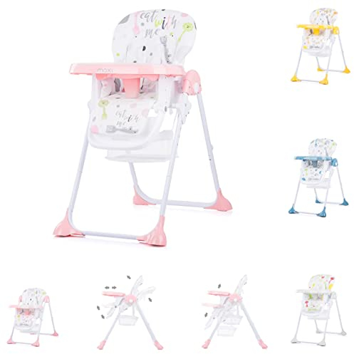 Chipolino, Hochstuhl Maxi, Räder höhenverstellbar Tisch abnehmbar Korb faltbar, Farben:weiß rosa