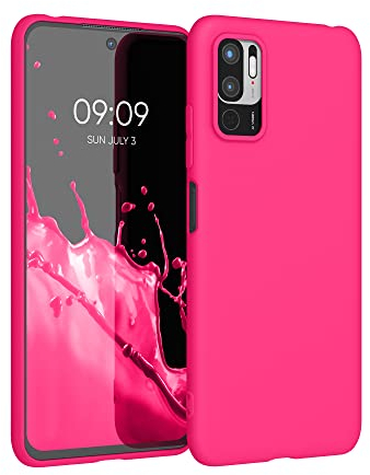 kwmobile Funda para Xiaomi Redmi Note 10 5G Carcasa - Ultrafina de TPU y Silicona con Bordes elevados anticaídas - Rosa neón