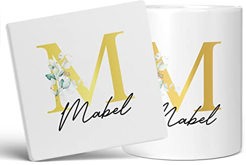 Tazza con scritta Lettera M, personalizzabile con nome, idea regalo, lettera stampata effetto oro, non metallica, tazza da caffè in ceramica per uomini o donne, tazza extra grande e gigante, tazza