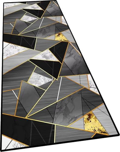 Ufamiluk küchenläufer 60x320cm Teppich küche rutschfest waschbar in Waschmaschine wasserfest Teppich Badezimmer für draußen Balkon küche Wohnzimmer Flur Grau Weiß Schwarz ColorH