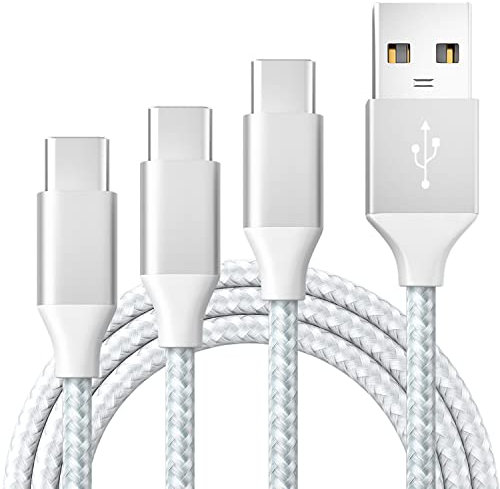 BIBTIM Câble chargeur USB C [1M+2M+3M/Lot de 3], USB 2.0 Type C charge rapide 3A tressé USB A vers USB C 480Mbps transfert de données, compatible avec Samsung Galaxy S22 Sony Xperia Huawei Pixel HTC