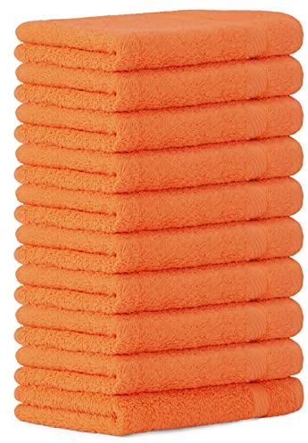 Luckytowel 10er Set Gästehandtücher 30x50 cm 100% Baumwolle, 600g/m² Oeko-Tex Gästetuch-Set 10er Pack Orange