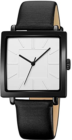 Simplicity Quadratische Damen-Armbanduhr, elegant, analoge Quarzuhr mit Lederarmband, wasserdichte modische Armbanduhr für Damen und Mädchen, Black White