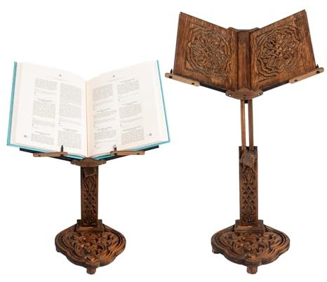 Verstellbarer geschnitzter Buchständer aus Holz | Koran, Bibelhalter Rednerpult | Wörterbuch, Kochbuchständer