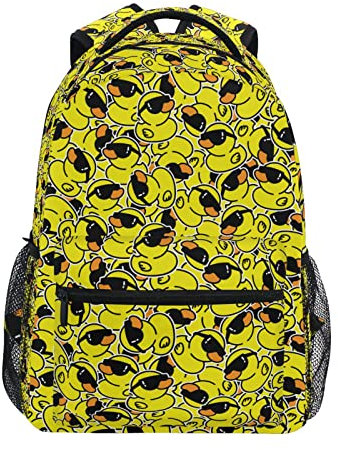 JUNZAN Duck Flamingo Schwimmring Laptop Rucksack 40,6 cm Schule Reisetasche Büchertasche für Kinder Jungen Business, Badeente Sonnenbrille, Small