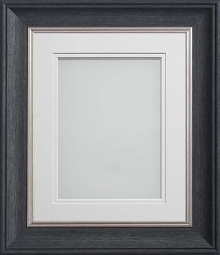 Frame Company Drummond Charcoal Grey Photo Frame, Double White Mount, 16x12 for 13x9 inch, fitted with perspex