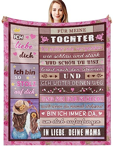 G-dake Tochter Geschenke von Mama, Kuscheldecke für Meine Tochter Geschenk Mutter Tochter Decke mit Spruch Geschenkideen für Geburtstag Weihnachten Geburtstagsgeschenk, 130x150cm