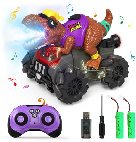 Dinosaurier Ferngesteuerte Auto Kinder, 2.4 GHz Hip-Hop Monstertruck Auto Spielzeug mit Sprühnebel, Leuchten, Klang, 4WD RC Dino Motorräder Geschenke mit Wiederaufladbar Akku für Jungen Mädchen