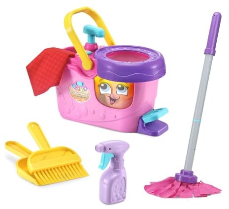 LeapFrog Clean Sweep Learning Caddy, Kids Mop and Broom Cleaning Toy Set for Ages 3-5, Pink