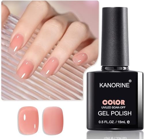 KANORINE Jelly Nude Gel Nail Polish, Sheer Pink Translucent Gel Polish, UV Light Cure for Nail Art DIY GEL NAIL POLISH, Melon Pink 15ML