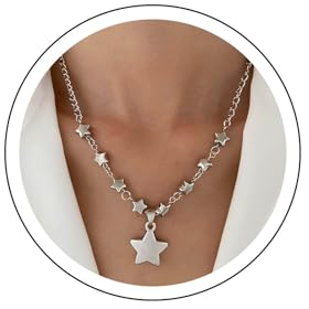 Yienate Gothic Stern Halskette Choker Vintage Silber Große Stern Anhänger Halsketten Angabe Stern Halskette Kette Punk 3d Stern Halskette Charme Schmuck Für Frauen Und Mädchen