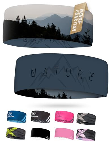 Atmungsaktives Sport Stirnband Damen & Herren - schnelltrocknendes Kopfband zum Wenden - leichtes & elastisches Haarband, winddichtes Schweißband Stirn (blaugrau)