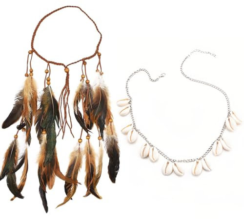 VJUYSW 2Bandeau en Plumes, Coiffure Boho, Bandeau Indien en Plumes, postiche, Festival, Costume, Accessoire de Cheveux pour Femme