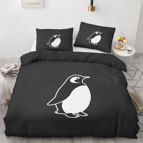GEDAEUBA Bettwäsche 135x200 Pinguin - Schwarz Weiß Tiere Bettbezug 135 x 200 2er Set, Wendebettwäsche und Kissenbezug 80x80, Weiche & Angenehme Mikrofaser Bettwäsche-Sets mit Reißverschluss