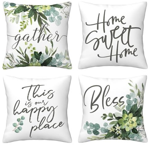 AMZQJD 4 Stück Kissenbezug Baumwolle Dekokissen Kissenbezüge Sofakissen Dekorativ Kissenhülle Bezug Weich für Wohnzimmer Schlafzimmer (Frühlings bauernhaus, 40 x 40 cm)