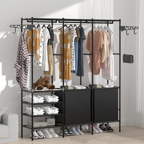 DIY Kleiderständer aus Metall, robuster Kleiderschrank für Schlafzimmer, freistehende Garderobe mit faltbarem Design und Canvas-Regalen.