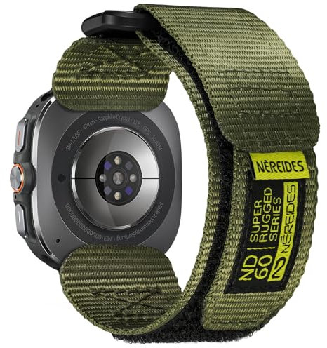 Nereides Bracelet compatible avec Samsung Galaxy Watch Ultra 47 mm (2025/2024), bracelet de rechange pour homme, robuste en nylon tissé avec boucle, fermeture , vert
