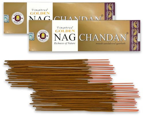 Vijayshree Golden Nag Chandan Räucherstäbchen - 200 g - 10 Packungen mit 20 g (140–180 Stäbchen) Aromatherapie - Meditation - Yoga - Umweltfreundliche Verpackung