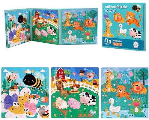 Magnetpuzzle Tiere - Kinderpuzzle für Kinder Ab 3 4 5 Jahre, Lernspielzeug Fördert Motorik + Konzentration, Geschenk und Spiele