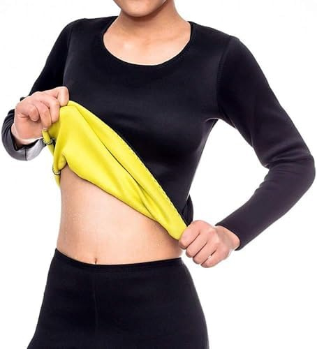 Combinaison de sudation pour femme en néoprène pour perte de poids - T-shirt d'entraînement gainant avec fermeture éclair - Veste de fitness à manches longues - Haut gainant pour la gym, Haut galbant