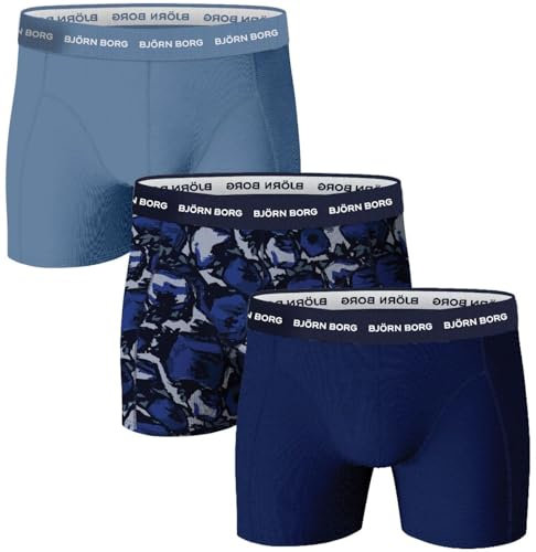 BJÖRN Borg Herren Boxershorts, 3er Pack - Cotton Stretch Boxer, Unterhose, Baumwolle, Logobund Schwarz/Blau XL