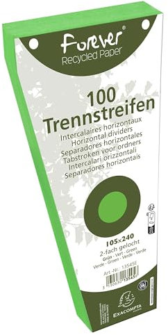 Exacompta - Ref. 13545E – Karton mit 6 Packungen mit je 100 Stück Trapezregister Forever – 105 x 240 mm – Grün