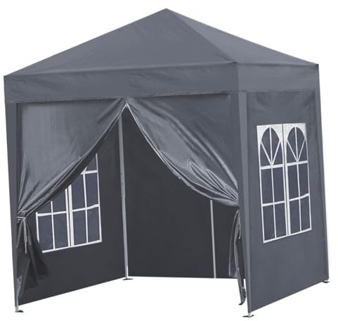 Wasserdichter Gartenpavillon, 2 x 2 m, mit abnehmbaren Seitenteilen und Tragetasche, Pop-Up-Zelt für Veranstaltungen im Freien, Anti-UV-Schutz und einfacher Aufbau, tragbarer und faltbarer grauer