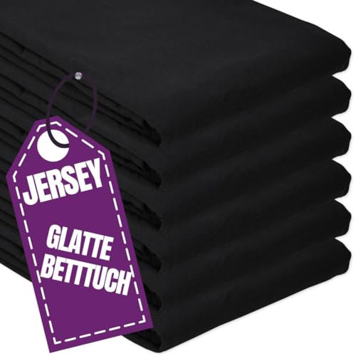 Jersey Glatte Bettlaken 180 x 200 cm ohne Gummizug Schwarz - Elastische, einfarbige Baumwolle Haustuch - Klassische Hotel Bettücher ohne Spanngummi Laken